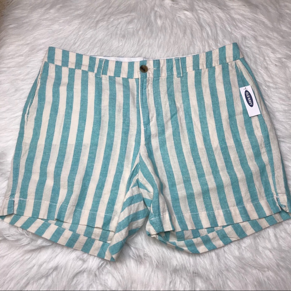 NEW Old Navy Linen Everyday Shorts Size 14 Stripes Coastal Beach Lightweight NWT